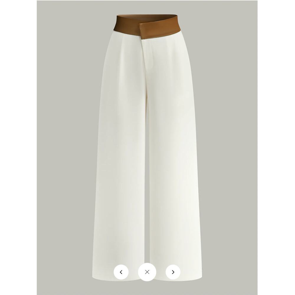 Commense Faux Leather 2-Tone Waist Wide-Leg Pants Sz L